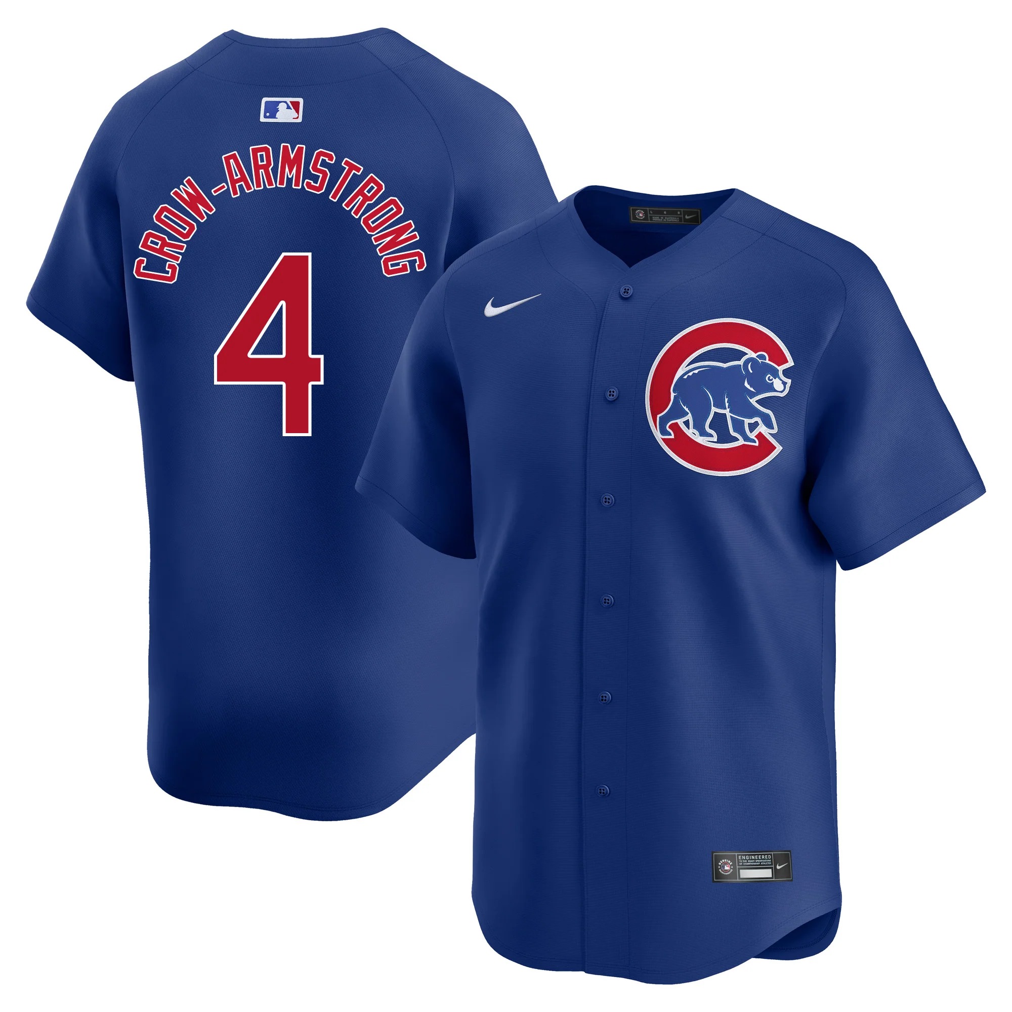 Royal blue Chicago Cubs alternate jersey with the walking-bear logo on the chest and Crow-Armstrong 4 on the back